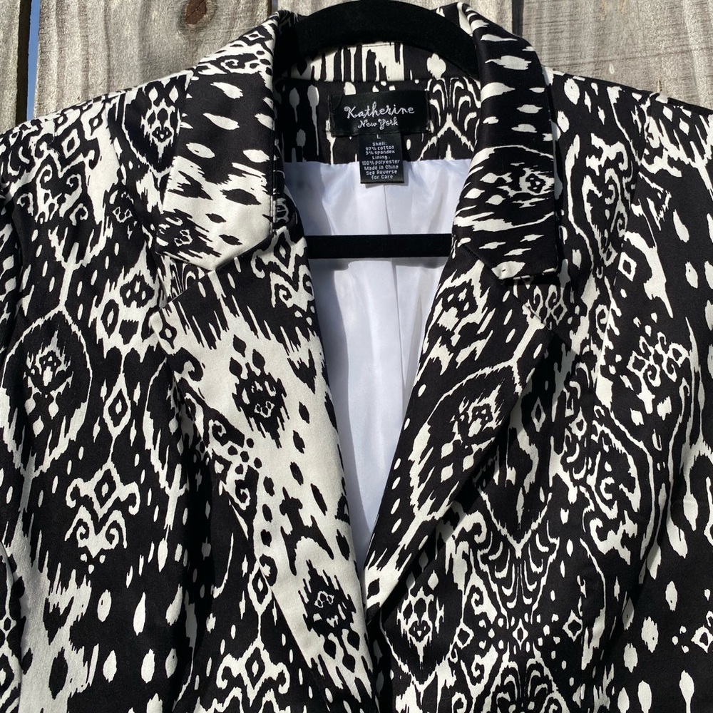 Katherine New York Black and White Women's Summer blazer crop sleeve - Sz L - Picture 3 of 11